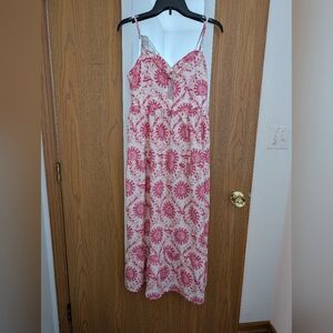 Pink and White Sundress With Keyhole Cutout